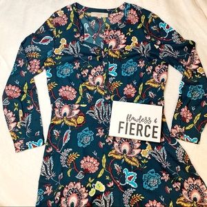LOFT Blue Floral Paisley Button Up Dress